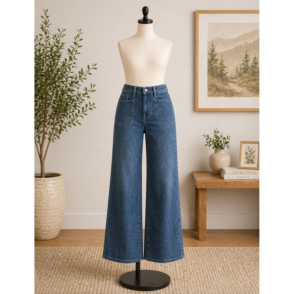 Me by Jennie Garth Wide Leg Dark Wash Denim Jeans Womens 16T Tall Stretch Blue